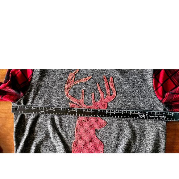 Tru Self Deer Plaid Sweatshirt, Red Black, Buck, Embellished, Holiday Sz L - Picture 5 of 8